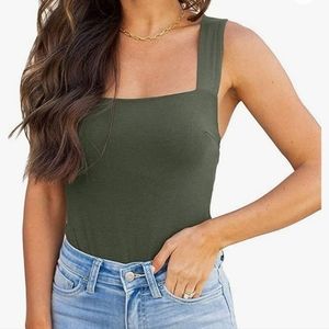 ReoRia Square neckline tank top bodysuit - sage green